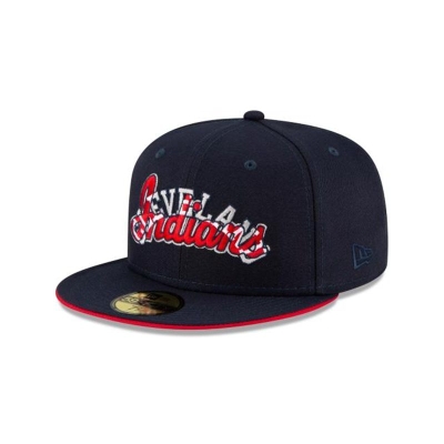 Cleveland Indians Gorra | New Era MLB Double Logo 59fifty Fitted Cap Mexico - Azules